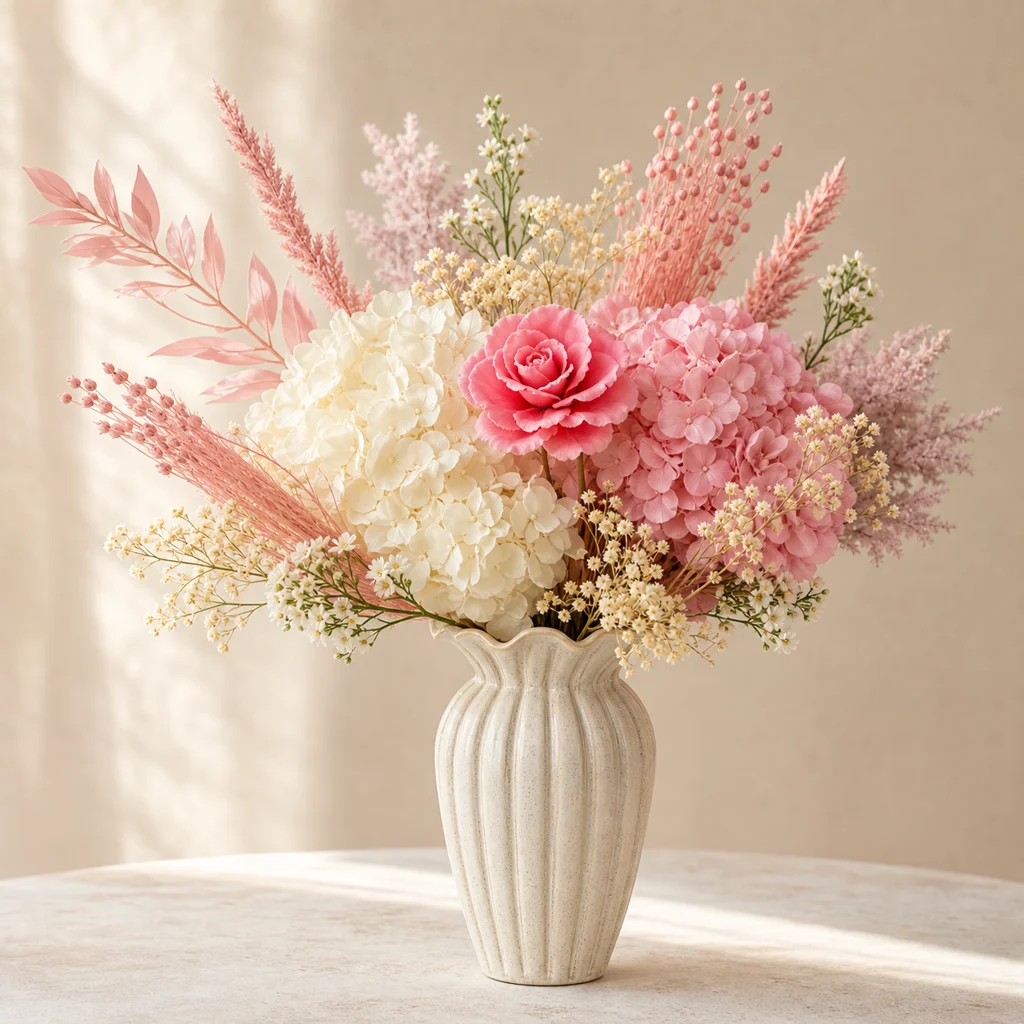 Florist's bench — stems laid out, counted, tagged
